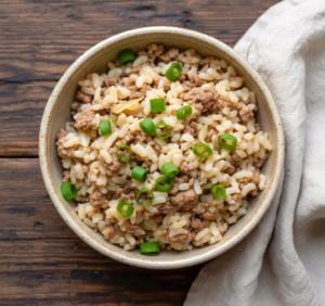 Arroz com carne moída