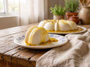 Flan de iogurte com calda de maracujá