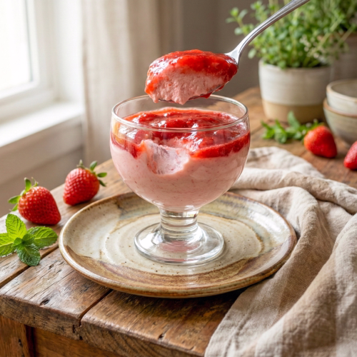 mousse de morango fit com ricota