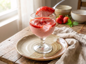 Mousse de morango, ricota e iogurte