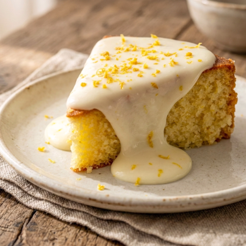 bolo amanteigado de limão com cobertura de cream cheese