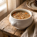 sopa de lentilha e frango desfiado