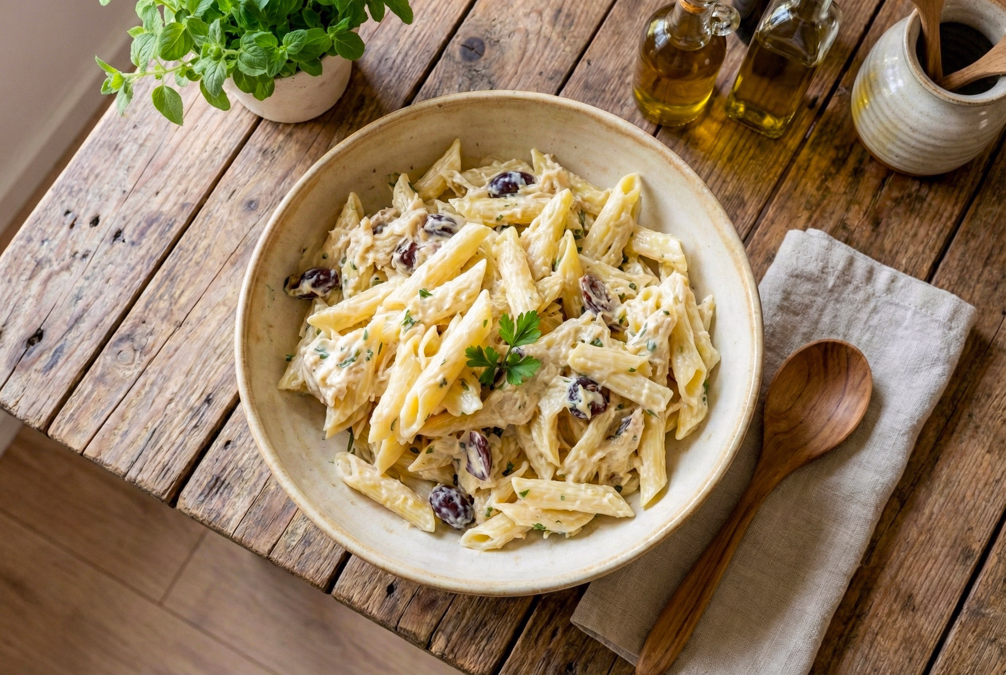 receita de salada de macarrão com bacalhau e azeitonas